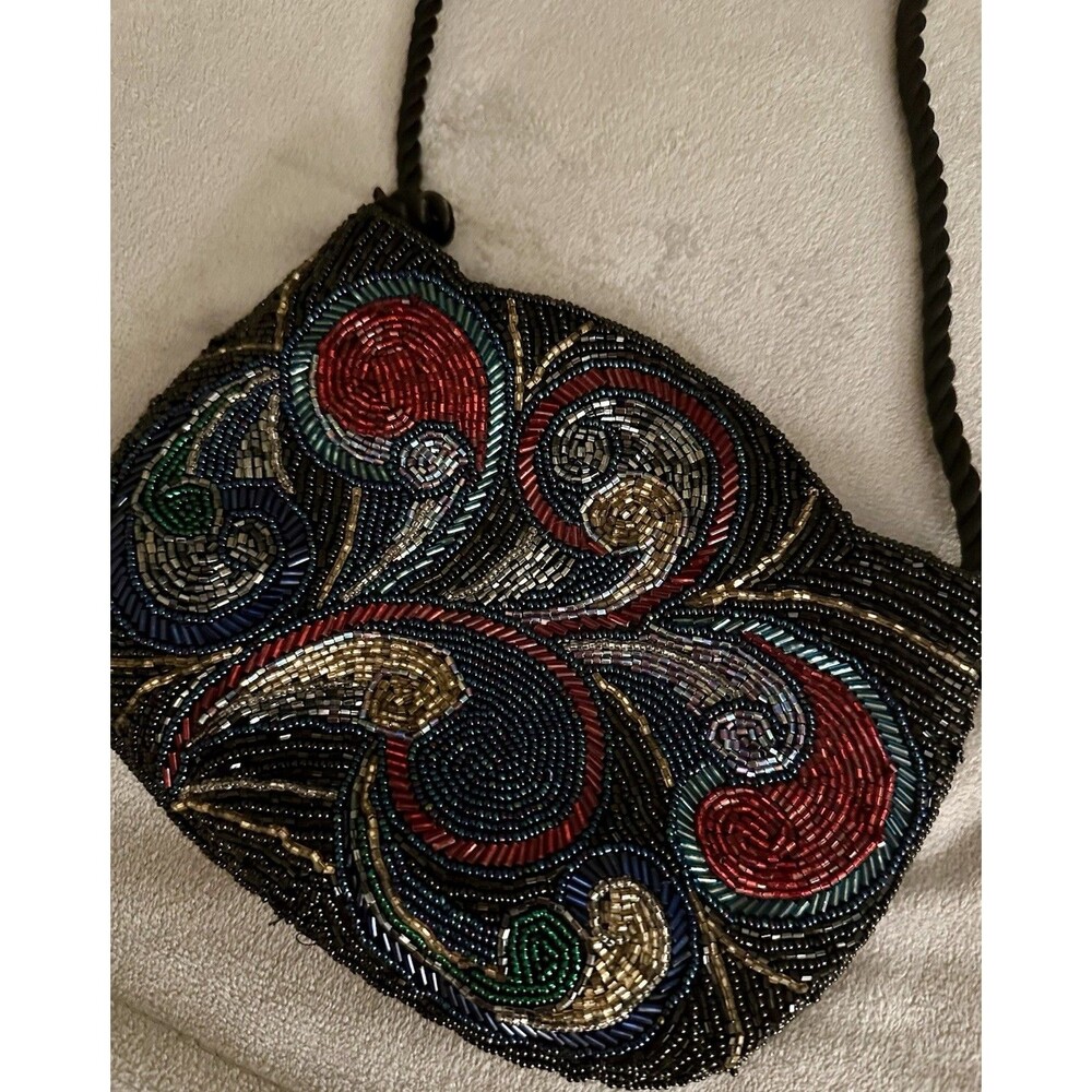 MILOR Beaded Sequin Purse Bag Clutch Zipper Pocket Multicolor Hand Made Macau